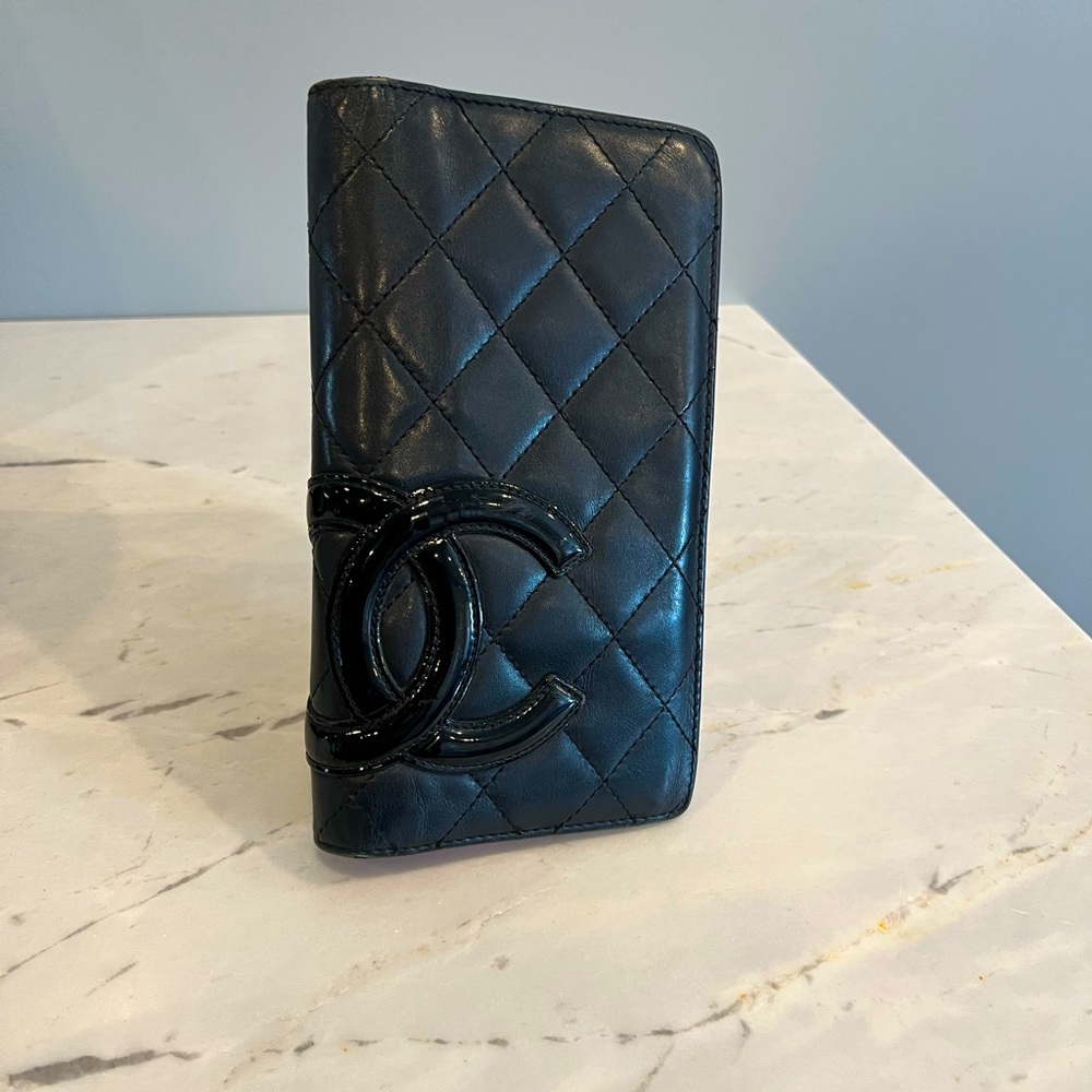CHANEL Combon Line Black Lambskin Long Bifold Wallet